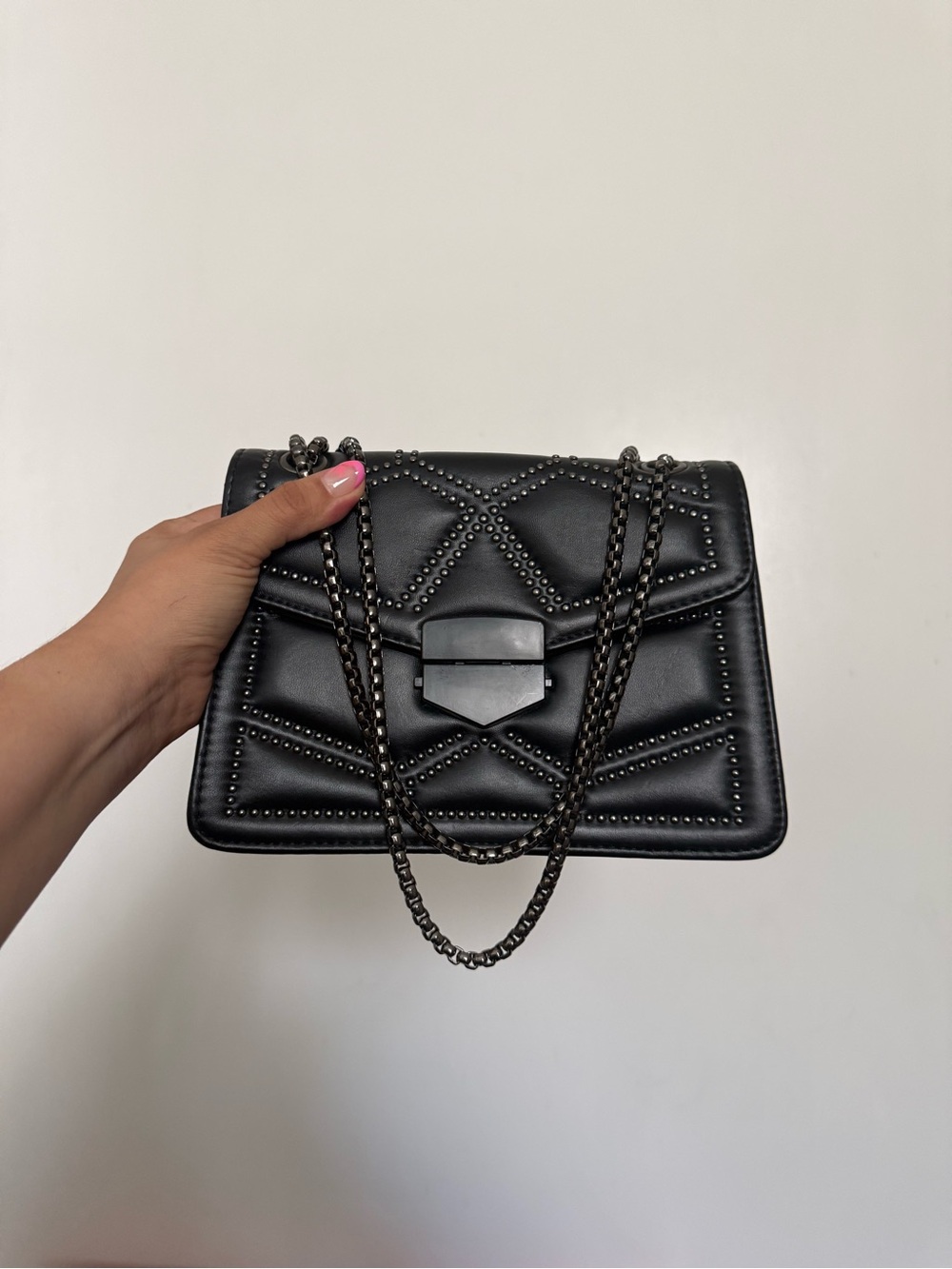 Stud-Accent Black Quilted Crossbody Bag